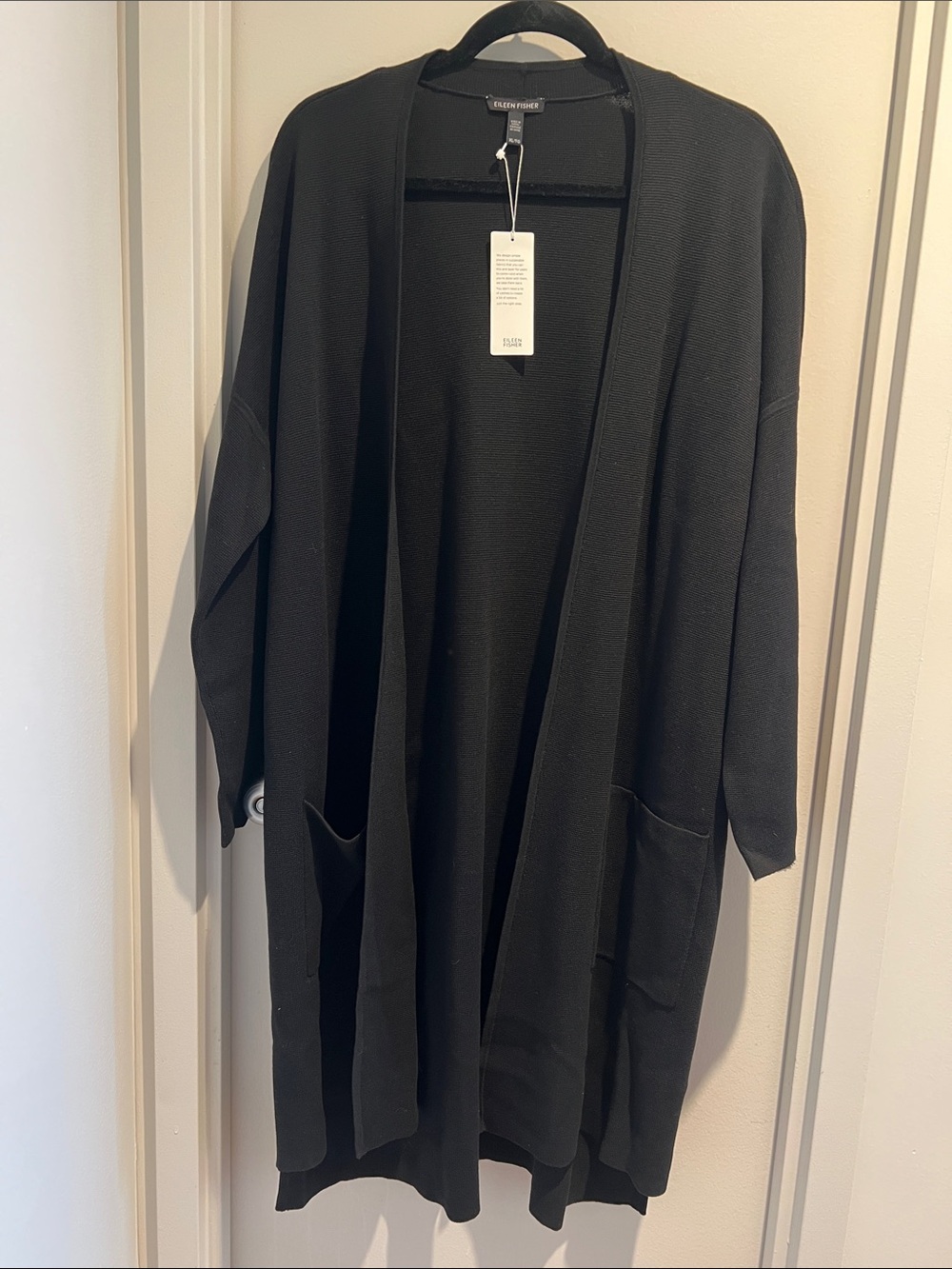 Eileen Fisher long relaxed sweater Cardigan with Pockets 80% silk 20% Cotton